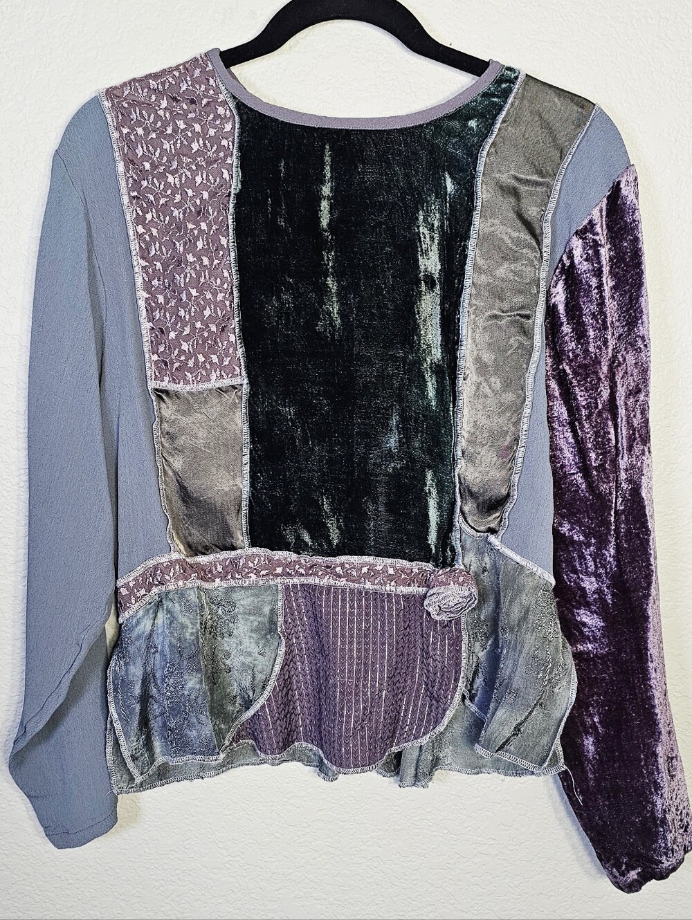Boho Patchwork Velvet Lace Art To Wear Top Large Purple Cottagecore Festival